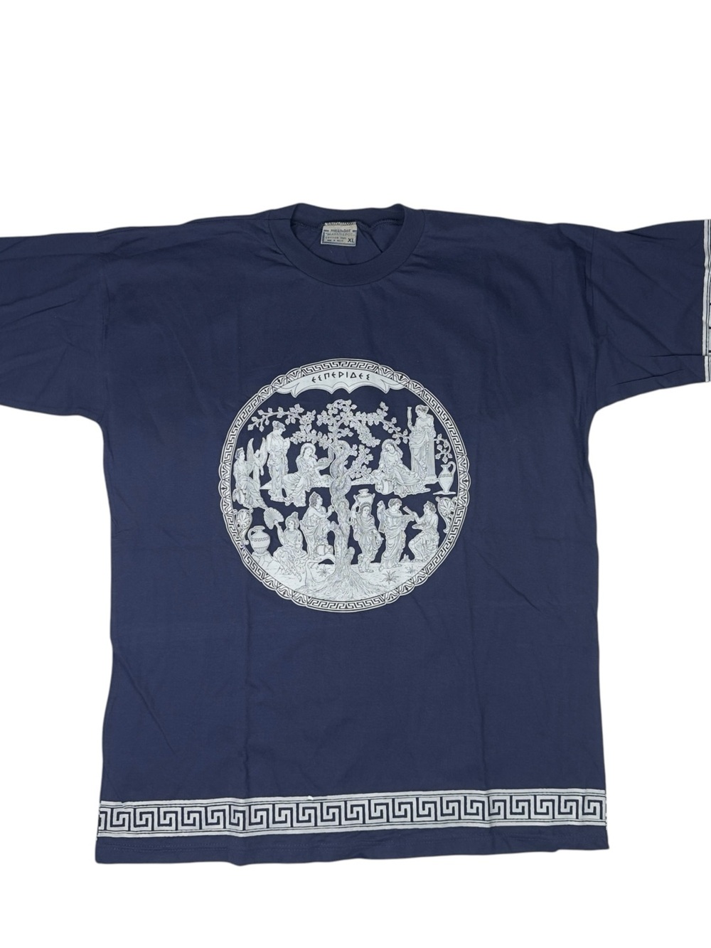 Vintage Greek Souvenir T Shirt Mens XL Blue Meander Key Graphic Made In Greece